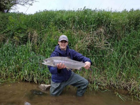 George with his salmon from the Blackwater Salmon Fishery